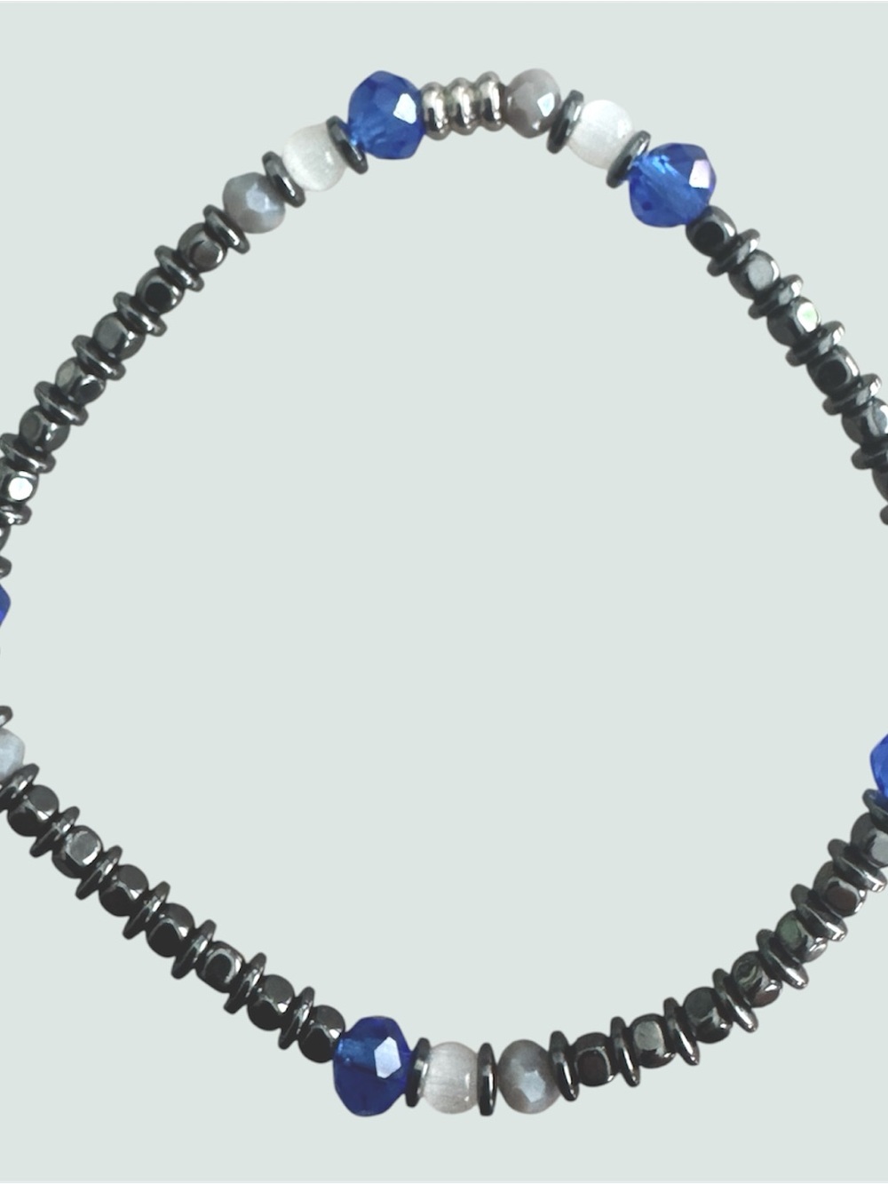 Unisex Blue and Hematite Beaded Stretch Bracelet